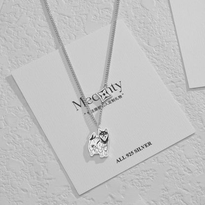 Collier en argent personnalisé avec portrait d'animal de compagnie gravé