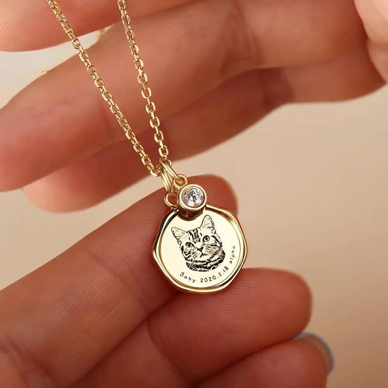 Personalisierte Haustier-Porträt-Halskette mit Gravur - Gold A