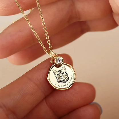 Personalisierte Haustier-Porträt-Halskette mit Gravur - Gold A
