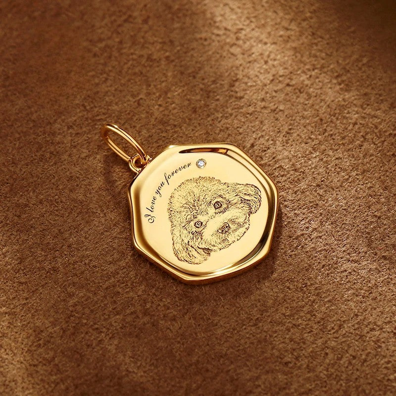 Personalisierte Haustier-Porträt-Halskette mit Gravur - Gold A