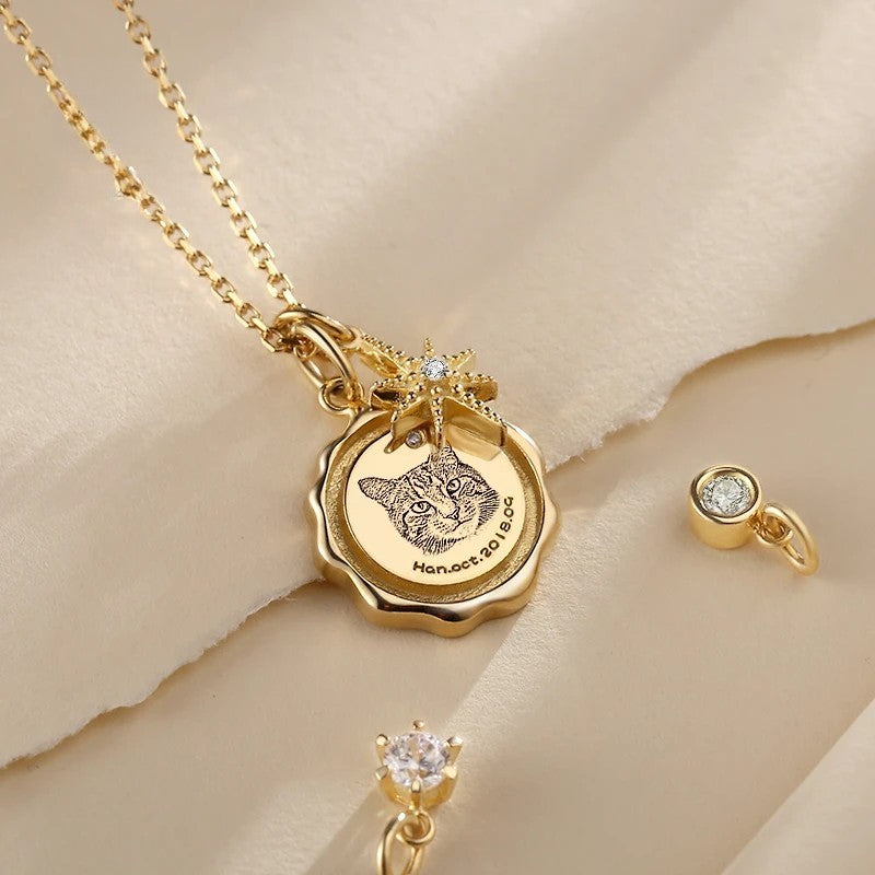 Halskette mit individuell graviertem Haustier-Porträt – Gold B