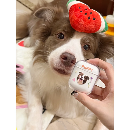 Coque AirPods personnalisée avec portrait d'animal de compagnie