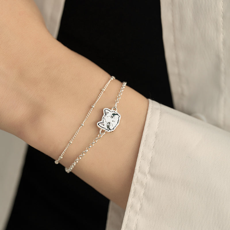 Bracelet en argent personnalisé avec portrait d'animal de compagnie gravé