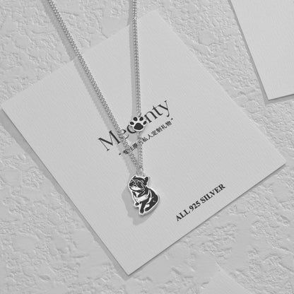 Collier en argent personnalisé avec portrait d'animal de compagnie gravé