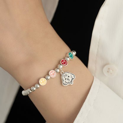 Bracelet en argent personnalisé avec portrait d'animal de compagnie gravé