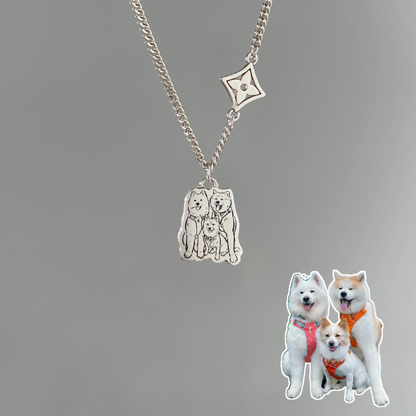 Collier en argent personnalisé avec portrait d'animal de compagnie gravé