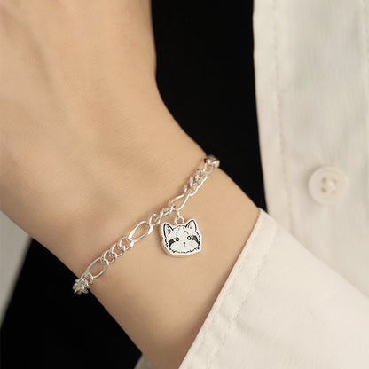 Bracelet en argent personnalisé avec portrait d'animal de compagnie gravé