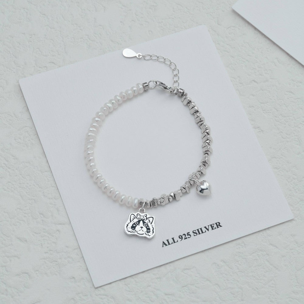 Bracelet en argent personnalisé avec portrait d'animal de compagnie gravé