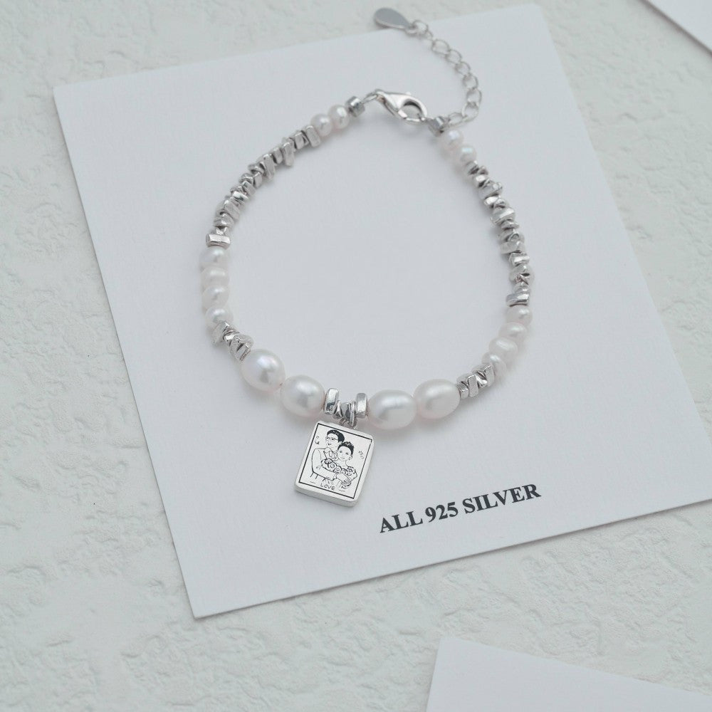 Bracelet en argent personnalisé avec portrait d'animal de compagnie gravé