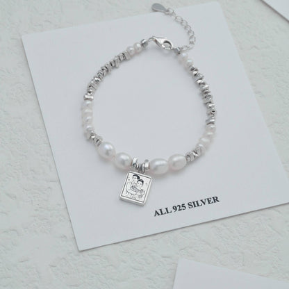Bracelet en argent personnalisé avec portrait d'animal de compagnie gravé