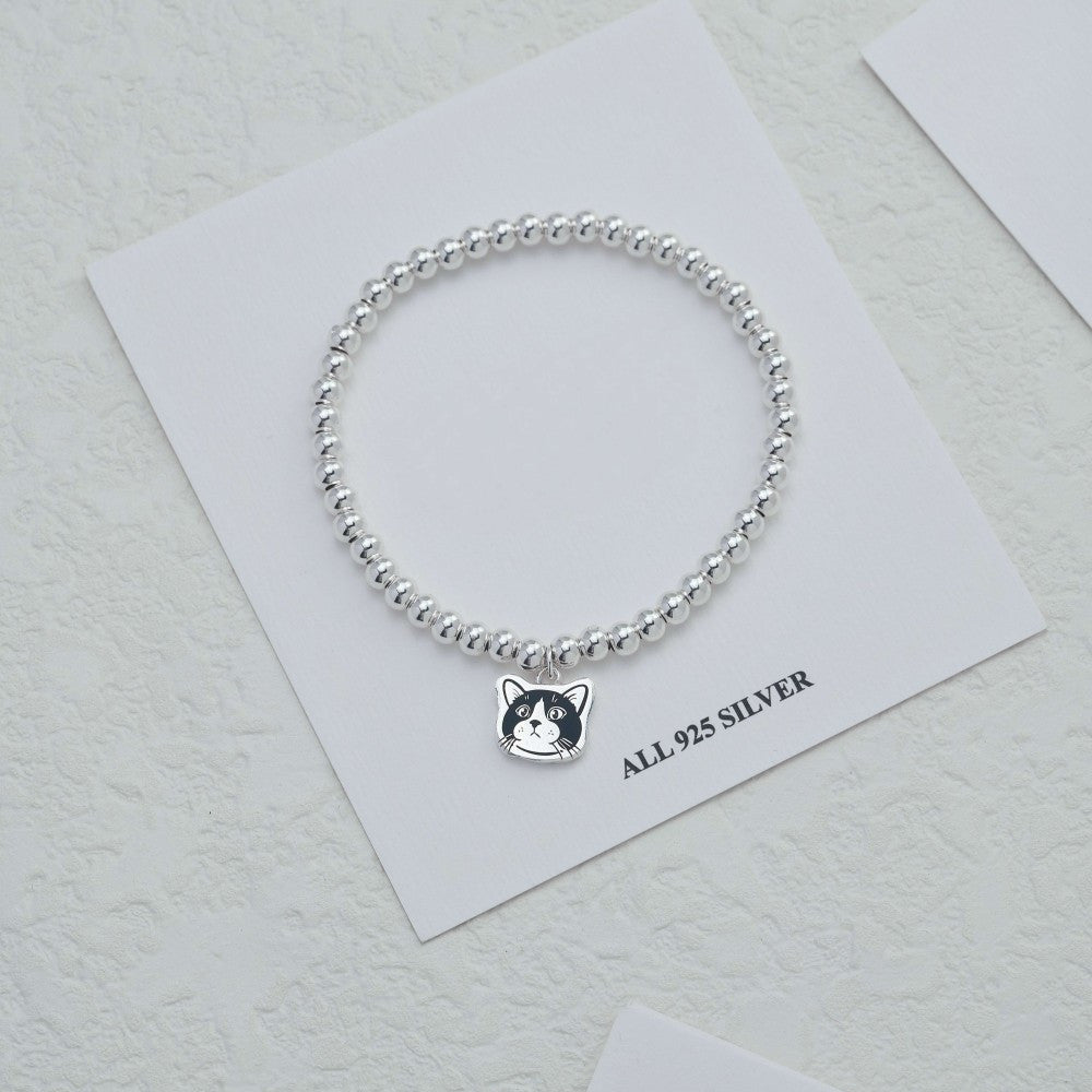 Bracelet en argent personnalisé avec portrait d'animal de compagnie gravé
