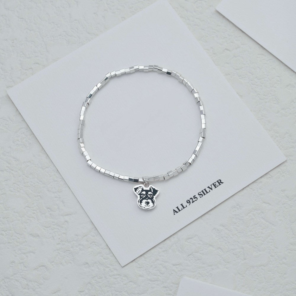 Bracelet en argent personnalisé avec portrait d'animal de compagnie gravé